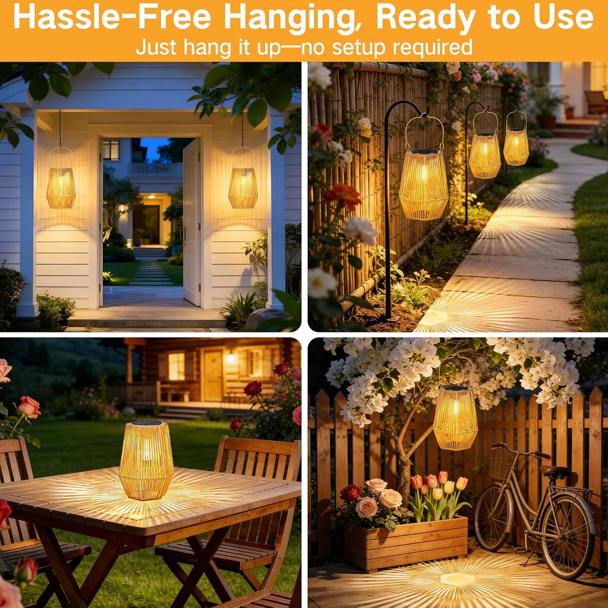 Rattan Solar Hanging Lanterns 2 Pack