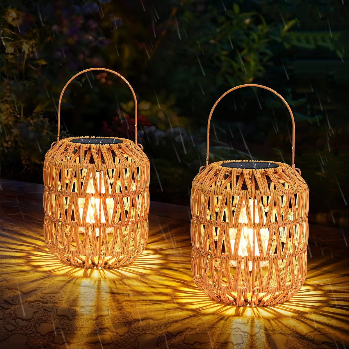 Rattan Solar Hanging Lanterns 2 Pack
