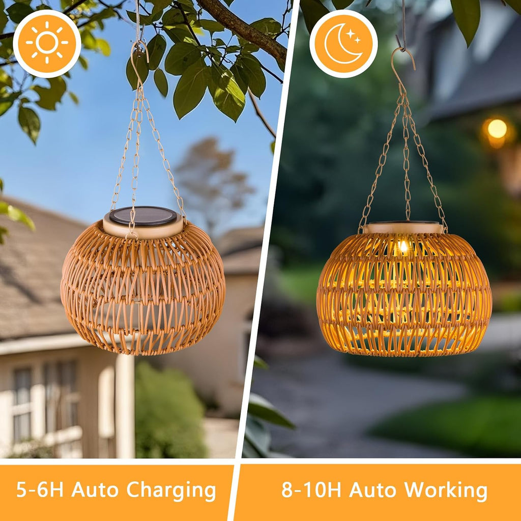 Rattan Solar Hanging Lanterns 2 Pack