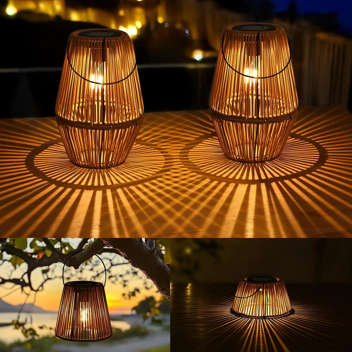 Rattan Solar Lanterns 2 Pack Outdoor
