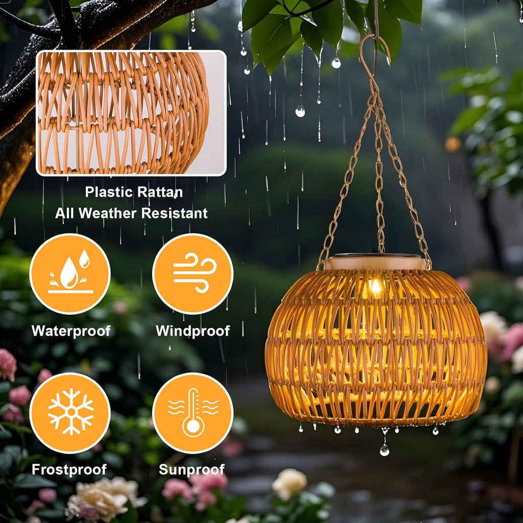 Rattan Solar Hanging Lanterns 2 Pack
