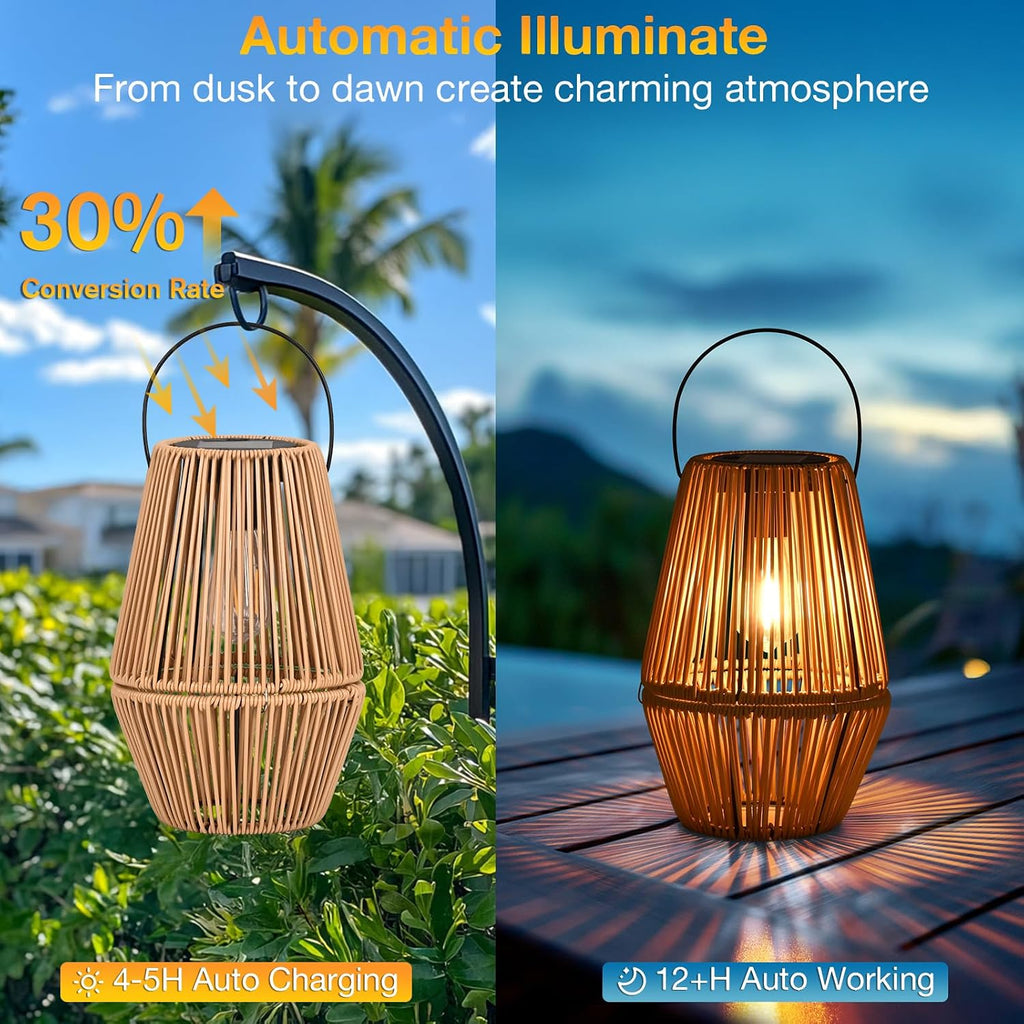 Rattan Solar Lanterns 2 Pack Outdoor