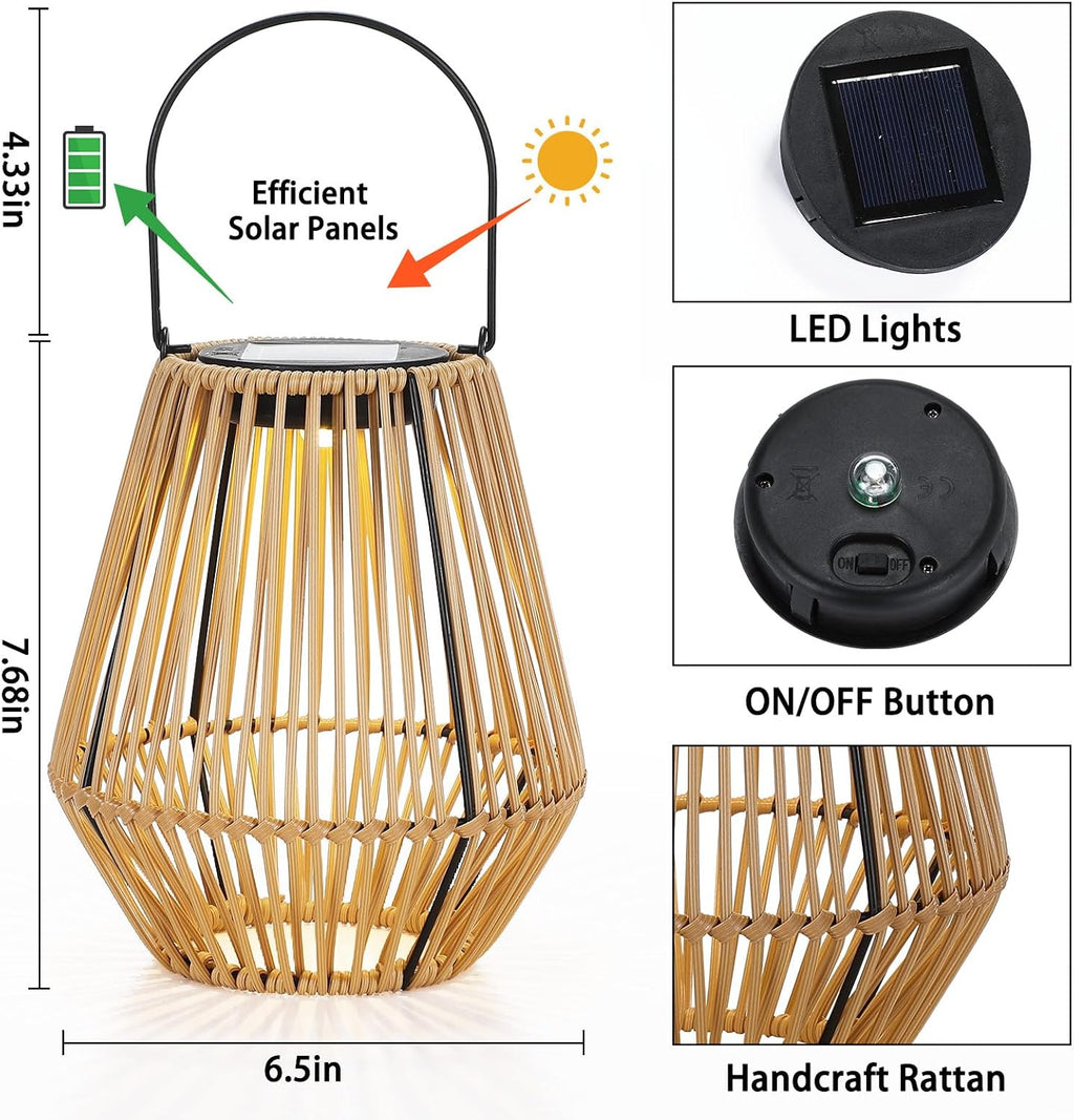Square Rattan Solar Lanterns 6 Pack