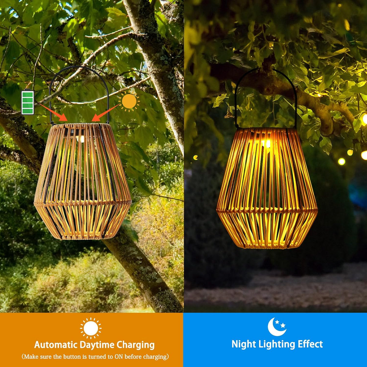Square Rattan Solar Lanterns 6 Pack