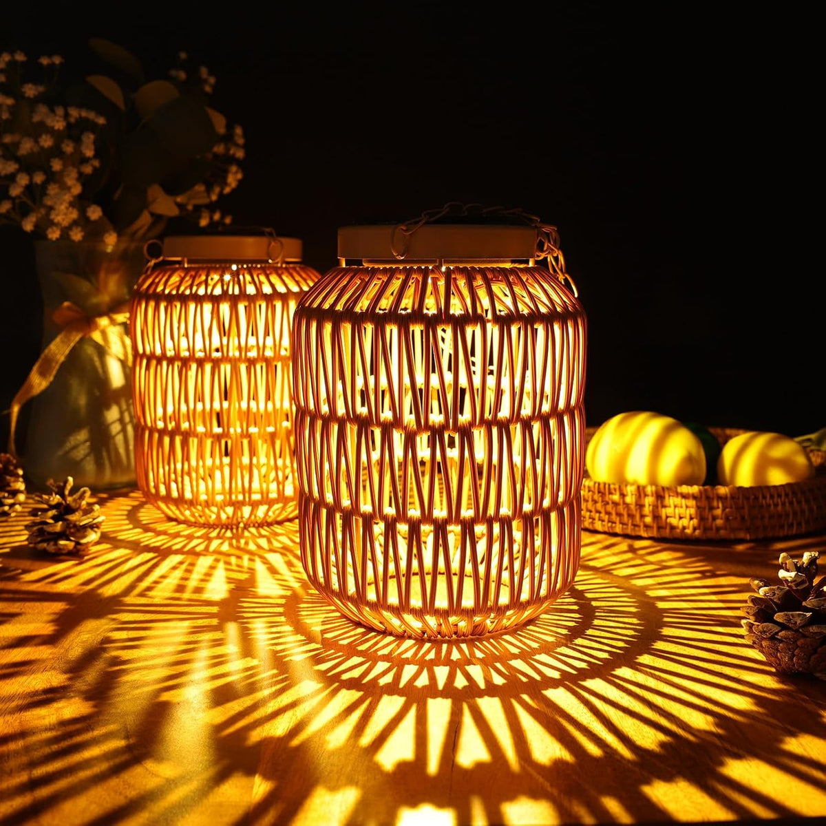 Rattan Solar Hanging Lanterns 2 Pack