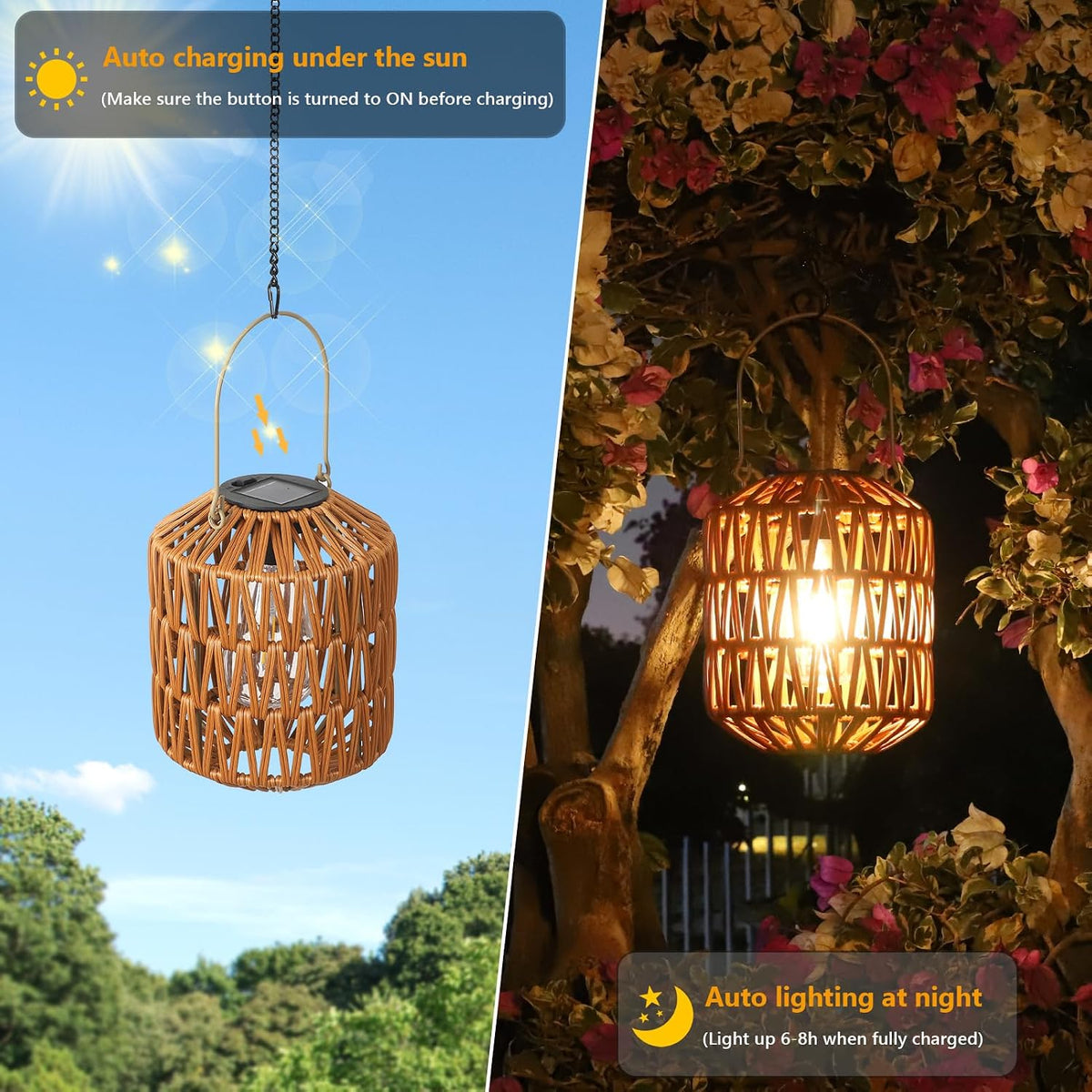 Rattan Solar Lanterns 2 Pack Outdoor