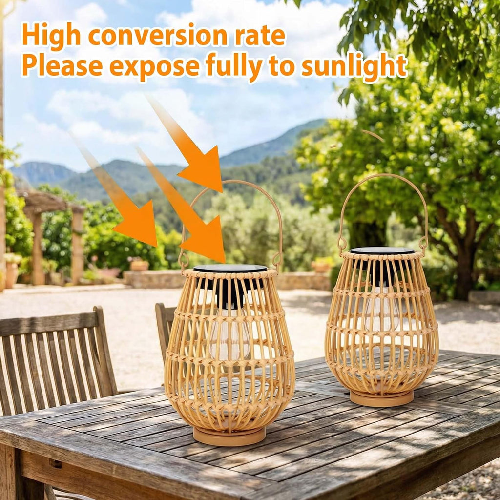 Rattan Solar Lanterns 2 Pack Outdoor