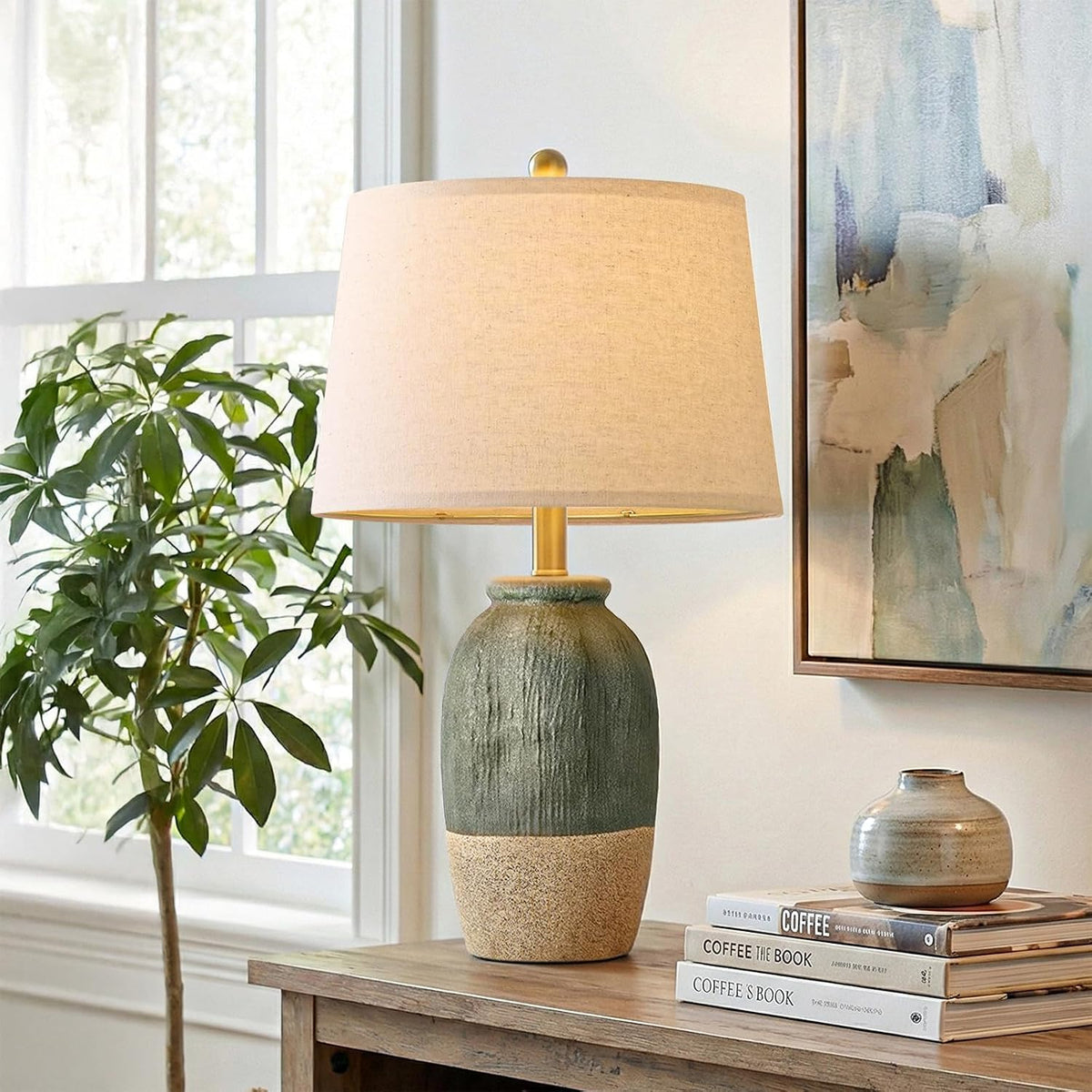 Boho Green Ceramic Table Lamp 22.5"