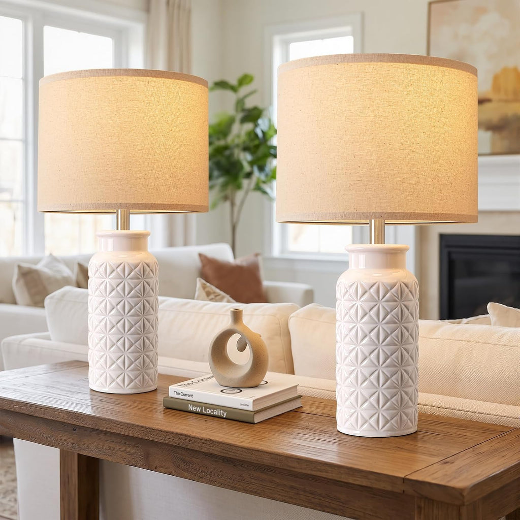 Modern White Bedside Lamp Set of 2