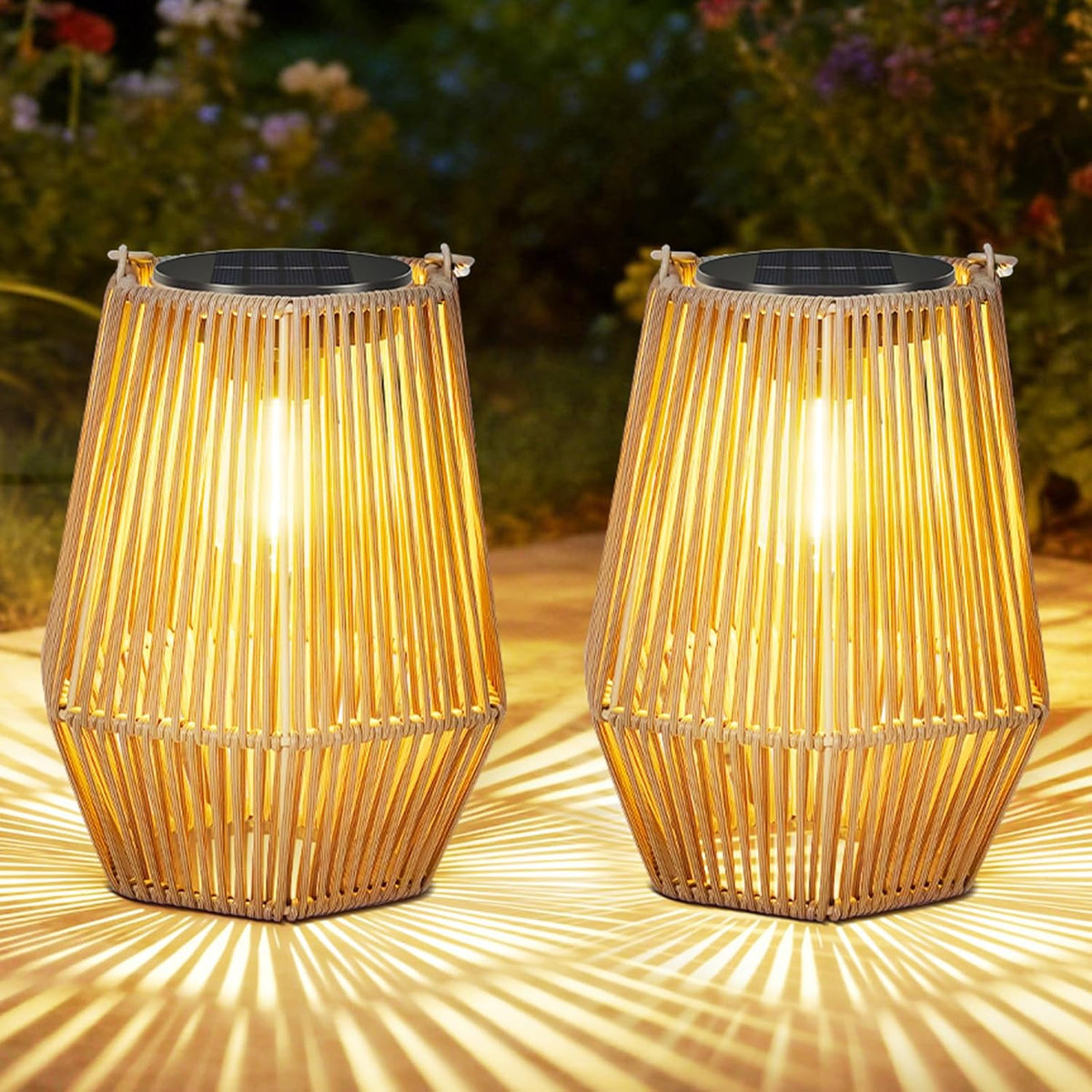 Rattan Solar Hanging Lanterns 2 Pack