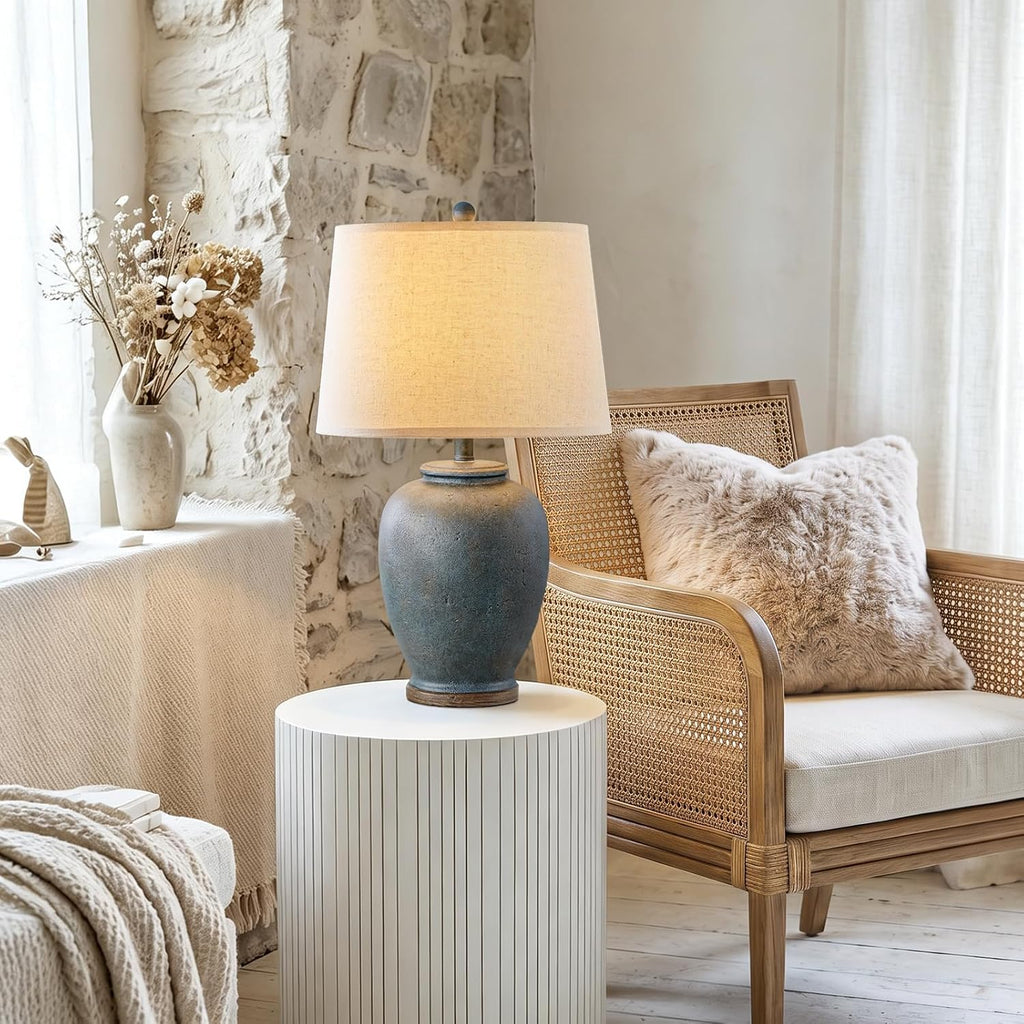 Boho Blue Ceramic Table Lamp 25"