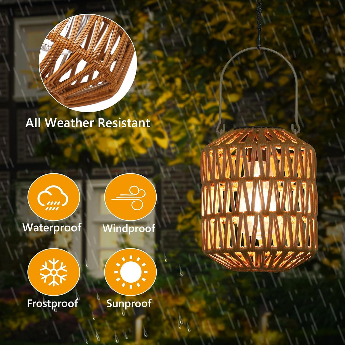 Rattan Solar Lanterns 4 Pack Outdoor
