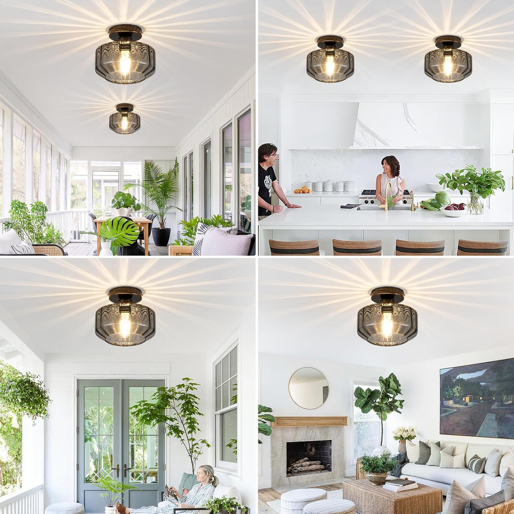Textured Smoked Glass Semi Flush Ceiling Light