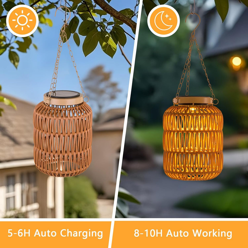 Rattan Solar Hanging Lanterns 2 Pack