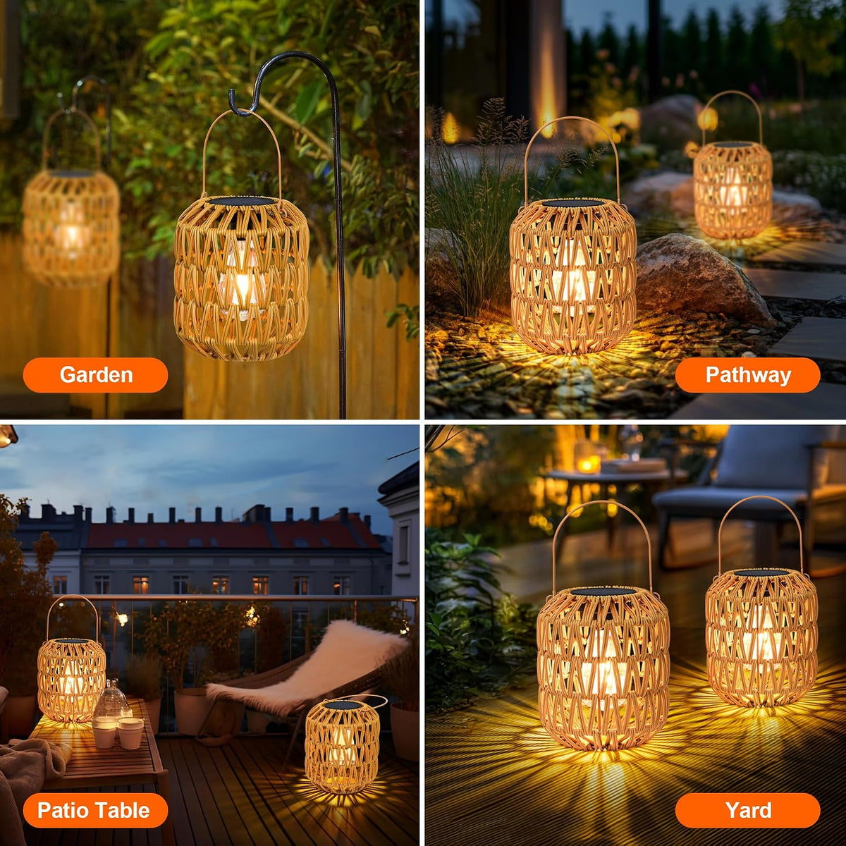 Rattan Solar Hanging Lanterns 2 Pack