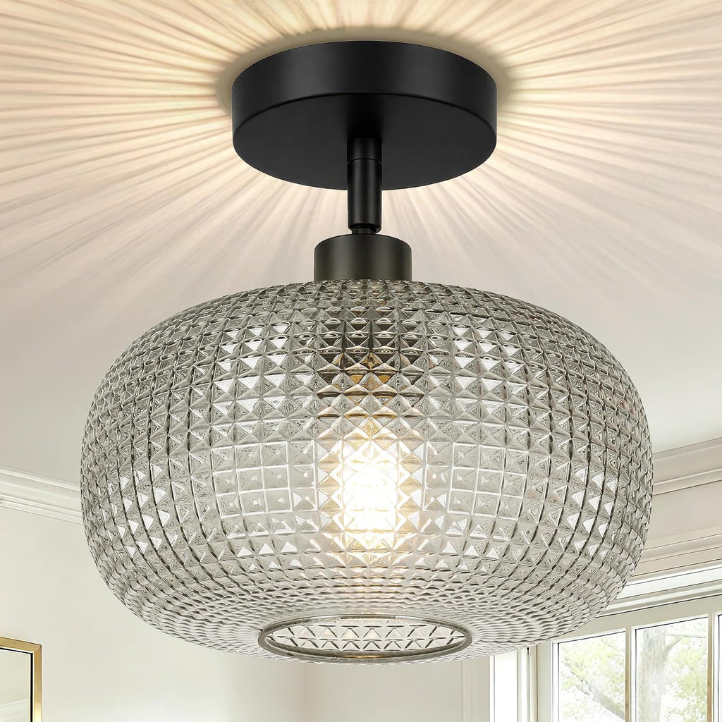 Modern Smoky Gray Glass Semi Flush Ceiling Light