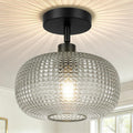 Modern Smoky Gray Glass Semi Flush Ceiling Light