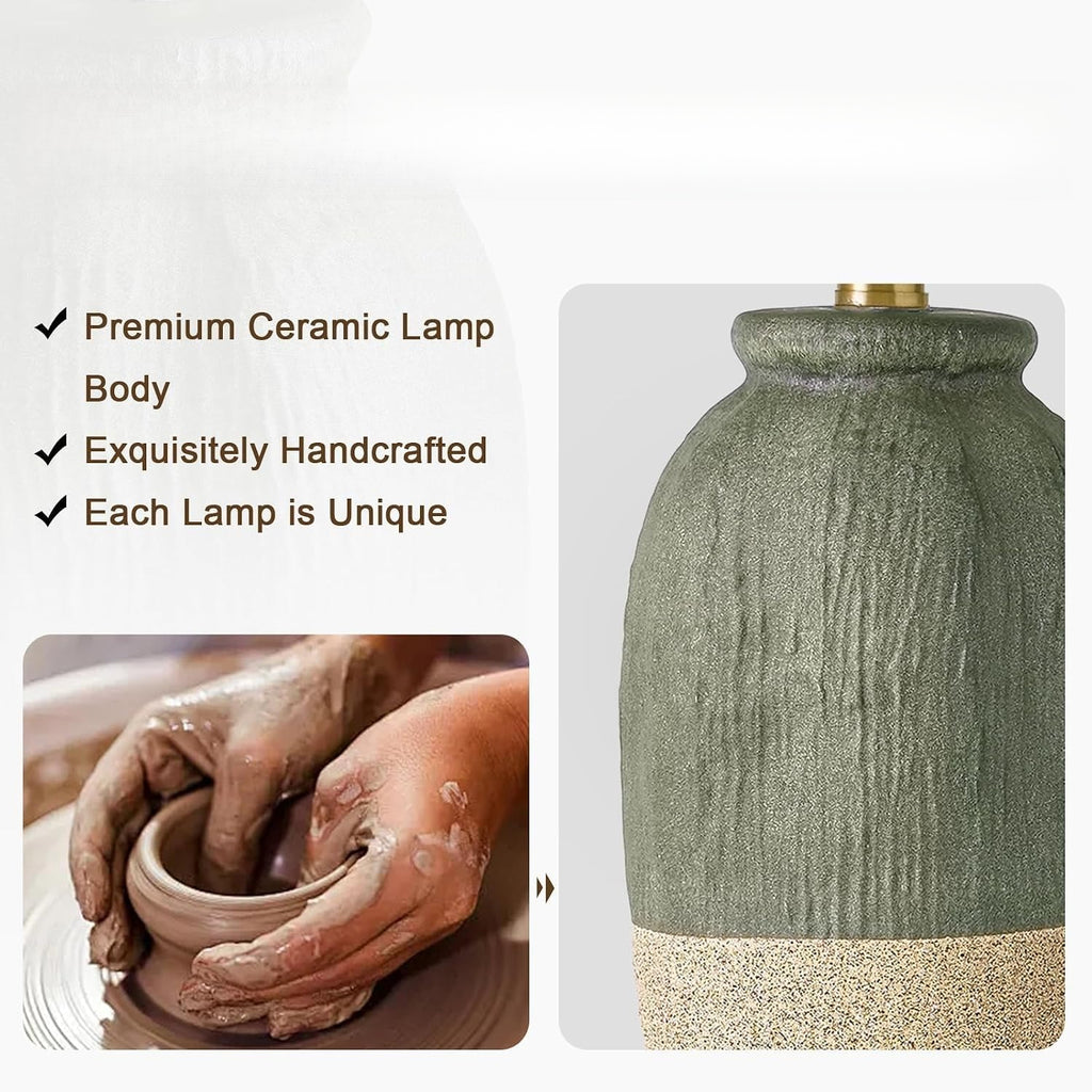 Boho Green Ceramic Table Lamp 22.5"
