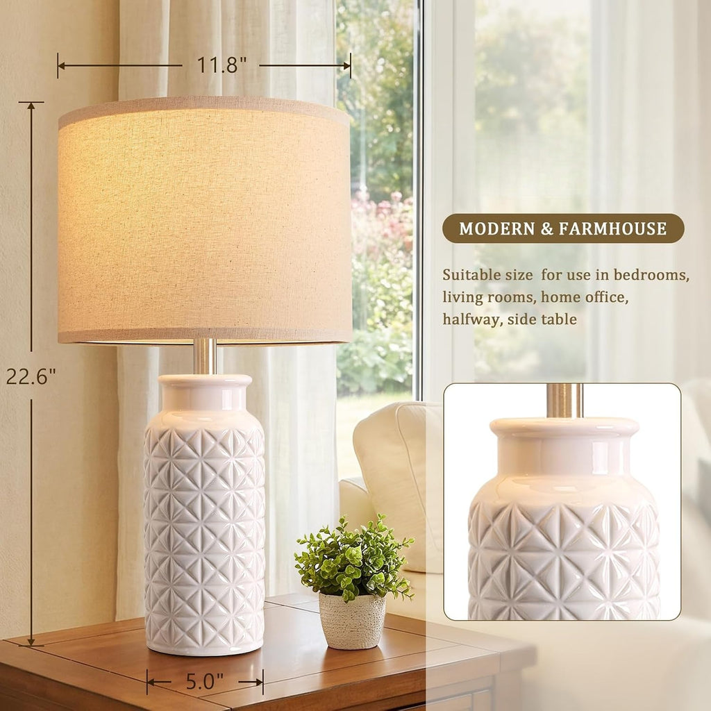 Modern White Bedside Lamp Set of 2
