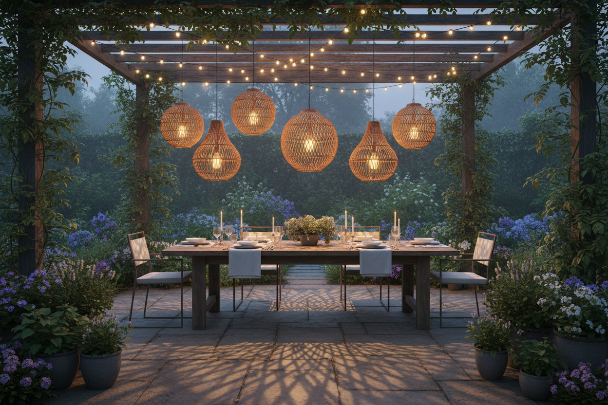 Woven-Rattan Patio Hanging Lanterns
